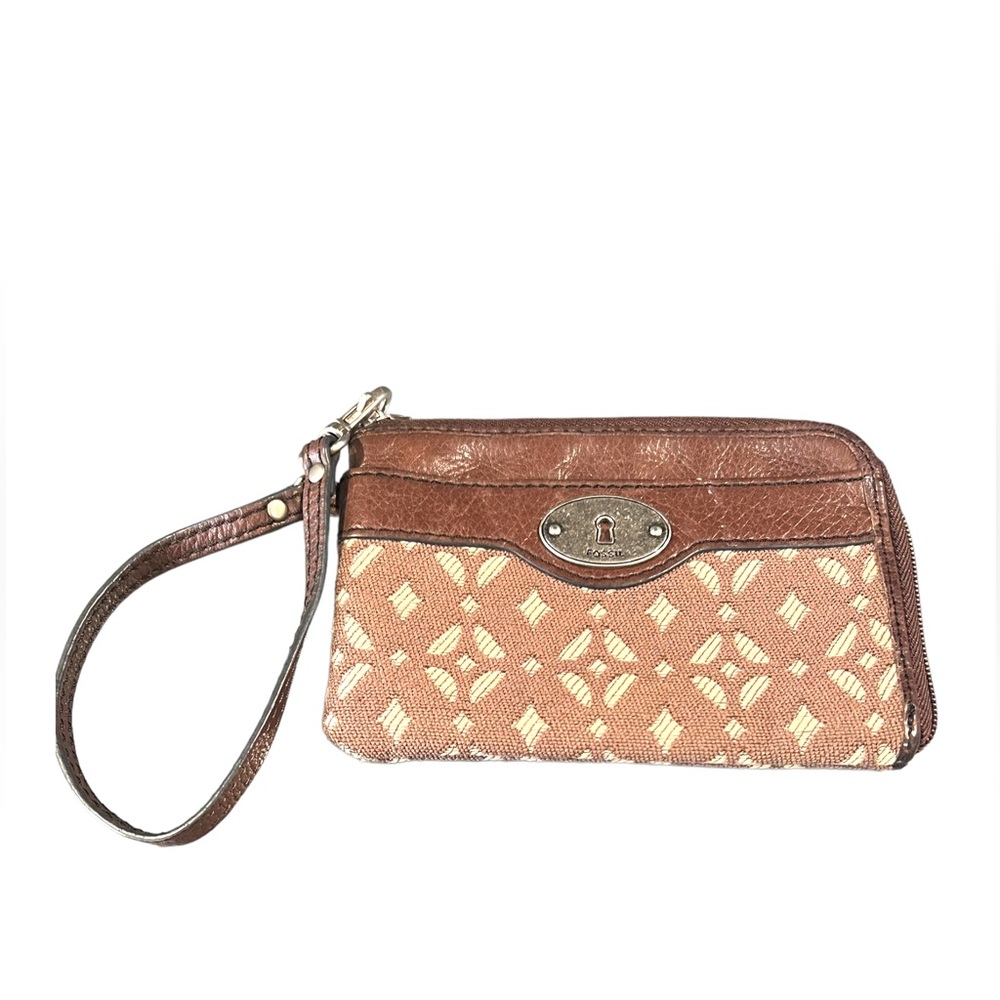 Fossil Wristlet Brown Maddox Leather Tapestry